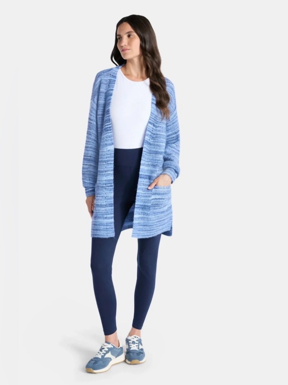 Time and Tru Open-Front Lightweight Marled Soft Long Blue XL Cardigan